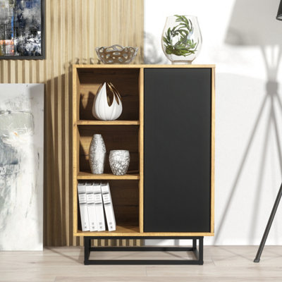 B&Q - Elysian Loft Sideboard 100Cm Industrial Dark Oak & Black Matt DoorsCreative Furniture