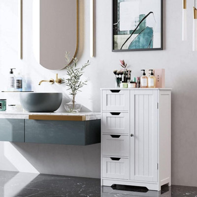 Hygrad Built to Survive Bathroom Floor Cabinet Cupboard Free Standing Wooden Cabinet Storage Unit With 4 Drawers & 1 DoorAdjustable Shelf from B&Q