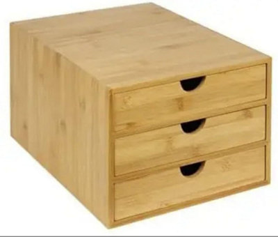 Hygrad Built to Survive Drawer Bamboo Home Office Desktop Tidy A4 Sturdy Stationary Storage Organiser 3 Tier Wood Table Drawers from B&Q