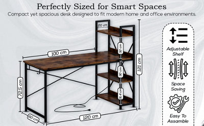 4 Tier Industrial Look Wooden Reversible Computer Study Writing Table ...