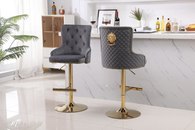 Hygrad Built to Survive Set Of 2 Luxury Velvet Bar Stools With Lion Knocker Back Rest Padded Breakfast Bar Stools from B&Q