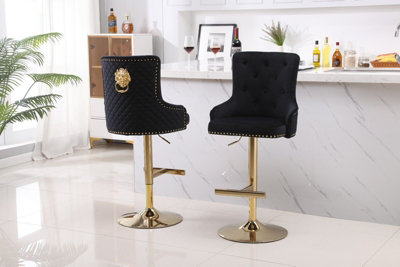 Hygrad Built to Survive Set Of 2 Luxury Velvet Bar Stools With Lion Knocker Back Rest Padded Breakfast Bar Stools from B&Q
