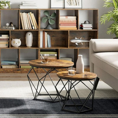 Hygrad Built to Survive 2 X Set Of Round Industrial Look Rustic End Nesting Side End Tables Stools With Crystal Shape Metal Frame from B&Q