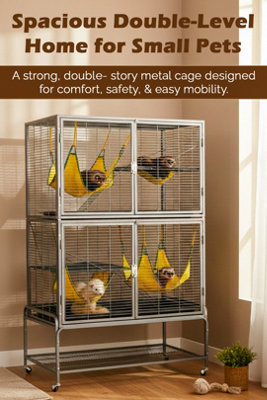 B&Q -  Large Double Story Levels Metal Portable Rolling Pet Ferret Cat Chincilla Rat Small Animal Playpen Cage