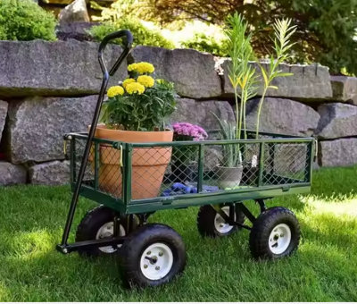 Hygrad Built to Survive Mesh Portable Rolling Garden Yard Farm Dump Cart Utility Wagon Beach Trolley Rotating Handle With 4 Pneumatic Wheels