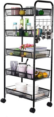 Hygrad Built to Survive 5 Tier Rolling Kitchen Cart With Removable Baskets & Hooks For Kitchen UtensilsSturdy Design On Wheels from B&Q