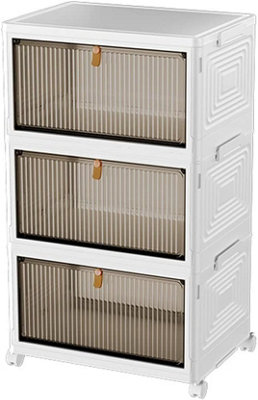 Hygrad Built to Survive Foldable Plastic Shoe Box Stackable Storage CabinetWardrobe Storage Organizer Containers With Lid & Lockable Wheels (3-Tier) from B&Q