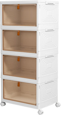 Hygrad Built to Survive Foldable Plastic Shoe Box Stackable Storage CabinetWardrobe Storage Organizer Containers With Lid & Lockable Wheels (4-Tier) from B&Q