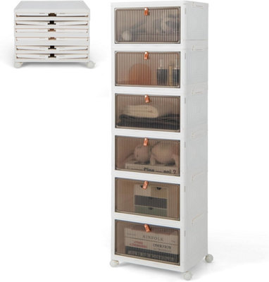 Hygrad Built to Survive Foldable Plastic Shoe Box Stackable Storage CabinetWardrobe Storage Organizer Containers With Lid & Lockable Wheels (6-Tier) from B&Q