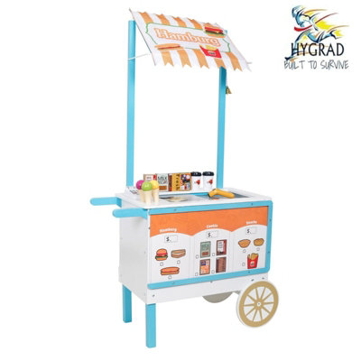 B&Q -  Kids Wooden Food Cart Toy Burger & Ice Cream Shop Stand For Pretend PlayRoleplay Set With AccessoriesAges 3+