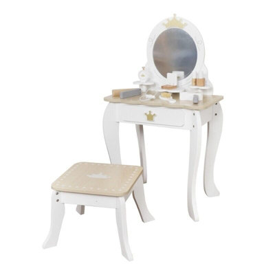 Hygrad Built To Survive Girls Wooden Dressing Table And Stool Set Kids Make Up Table With Accessories