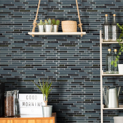 House of Mosaics Quartz Linear Black Mosaic Tile Sheet from B&Q