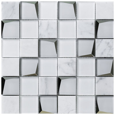 Venice White Mosaic Tile SheetHouse Of Mosaics Sample from B&Q