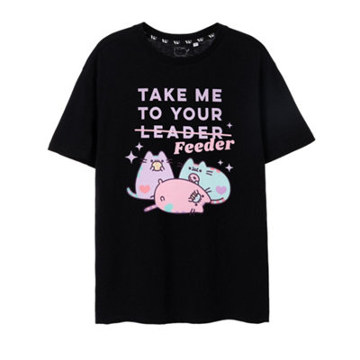 B&Q -  Pusheen Womens Black Take Me To Your Feeder Short Sleeved T-Shirt (Xx-Large)