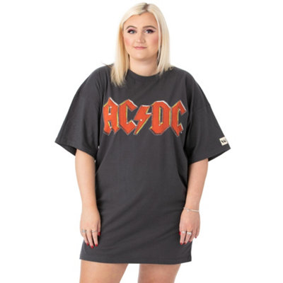 B&Q -  Ac/dc Womens Grey Logo Oversized Short Sleeved T-Shirt (Small)