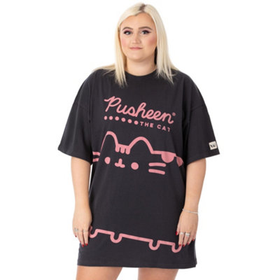 Vanilla Underground Pusheen Womens Grey Pusheen Character & Logo Print Oversized Short Sleeved T-Shirt (Small) from B&Q