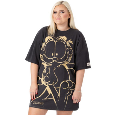 Vanilla Underground Garfield Womens Grey Character Oversized Short Sleeved T-Shirt (Small) from B&Q