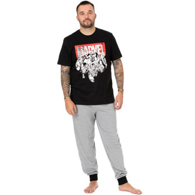 B&Q -  Marvel Mens Black Short Sleeve Long Leg Pyjama Set (Small)