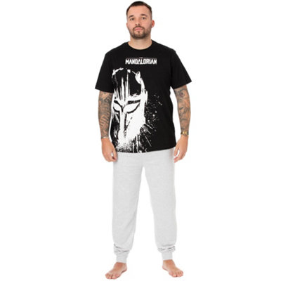 B&Q -  Star Wars Mens Black Din Djarin Short Sleeve Long Leg Pyjama Set (Small)