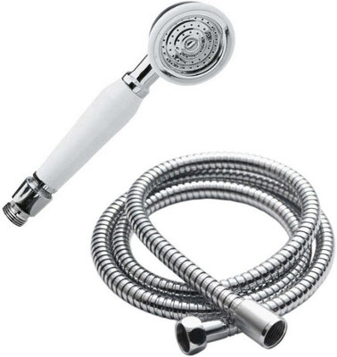 Taps2Traps Victorian Style Traditional Shower Handset White & Chrome Bathroom Hand Held Or Fits Cradle + High Flow Shower Hose from B&Q