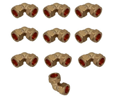 Taps2Traps Pack Of 10 X 15mm Equal Elbows Brass Compression Fittings En & Wras Approved from B&Q