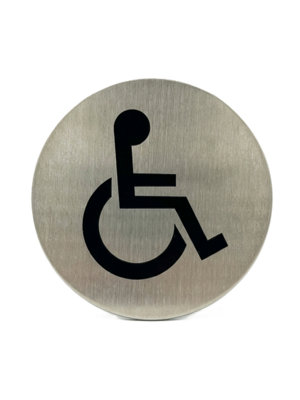 Taps2Traps Disabled Toilet Door Sign 75mm Stainless Steel Accessible Bathroom Sign Adhesive Backing from B&Q