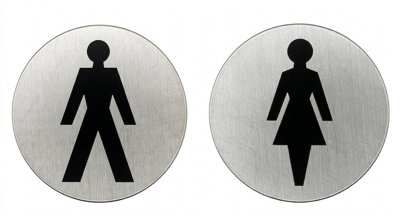 Taps2Traps Male And Female Toilet Metal Door Signs Pair 75mm Adhesive Backing For Office Bathroom Door Signs from B&Q