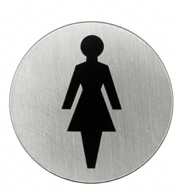 Taps2Traps Female Ladies Toilet Door Sign 75mm Stainless Steel Accessible Bathroom Sign Adhesive Backing from B&Q