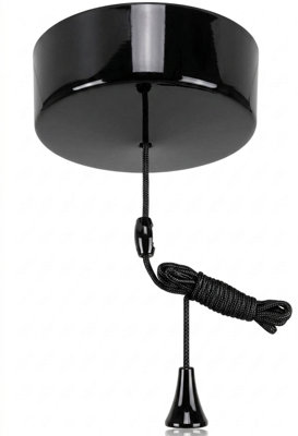 Taps2Traps Gloss Black Bathroom Ceiling Light Pull Switch 2 Way 6A With Black Cord & Toggle from B&Q