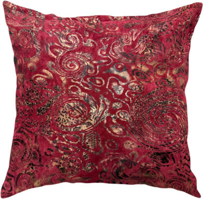 B&Q -  Damask Red Embossed Velvet Square Throw Memory Filled Cushion 48Cmx48Cm