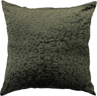 B&Q -  Leopard Olive Embossed Velvet Square Throw Memory Filled Cushion 48Cmx48Cm