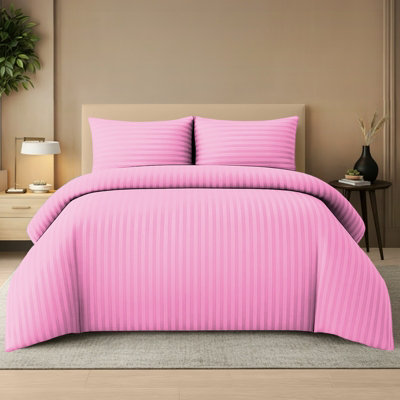 Pamposh Satin Stripe Super King Duvet Set Premium Microfiber Hotel Quality Quilt Cover Bedding Sets Hypoallergenic Ultrasoft