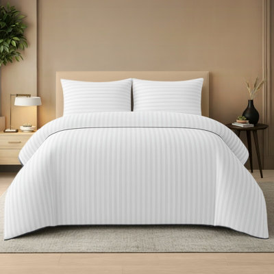 Pamposh Satin Stripe Super King Duvet Set Premium Microfiber Hotel Quality Quilt Cover Bedding Sets Hypoallergenic Ultrasoft from B&Q