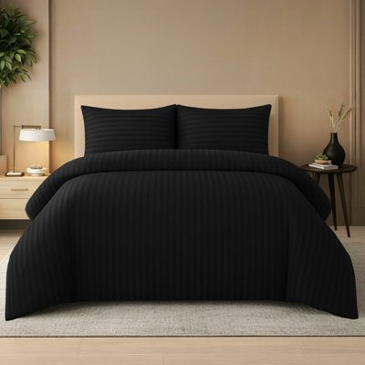 Pamposh Satin Stripe Super King Duvet Set Premium Microfiber Hotel Quality Quilt Cover Bedding Sets Hypoallergenic Ultrasoft from B&Q