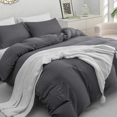 B&Q -  Super King Size Duvet Cover Set Pre-Washed Microfibre Bedding Set Lightweight Premium Quilt Cover Set With Zipper Closure