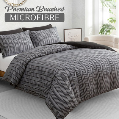 B&Q -  Double Duvet Cover Set Brushed Microfiber Reversible Duvet Cover Hypoallergenic Bedding Set Ultrasoft With Zipper Closure