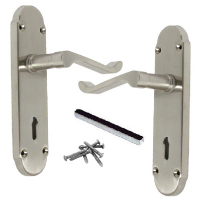 Betley Butterfly Epsom Door Handles Key Lock Scroll LeverSatin from B&Q