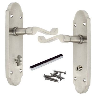 Betley Butterfly Epsom Door Handles Bathroom Lock Scroll LeverSatin from B&Q