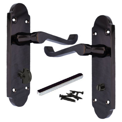 Betley Butterfly Epsom Door Handle Bathroom Lock Scroll LeverBlack Nickel from B&Q