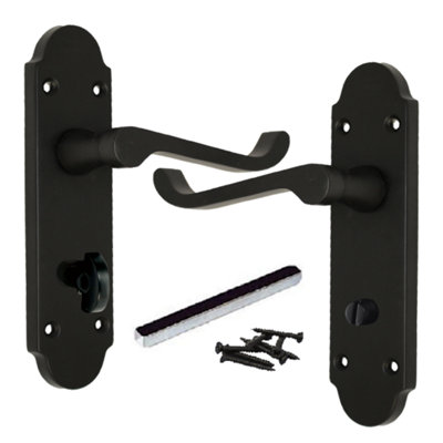 Betley Butterfly Epsom Door Handle Bathroom Lock Scroll LeverMatt Black from B&Q