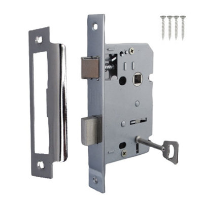 B&Q -  3 Lever Mortice Chrome Sash Lock Key 2.5" 64mm Bolt Through Reversable Bathroom Handle Locks