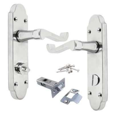 Betley Butterfly Epsom Door Handle Bath Privacy Lock + Tubular Latch Scroll LeverChrome from B&Q