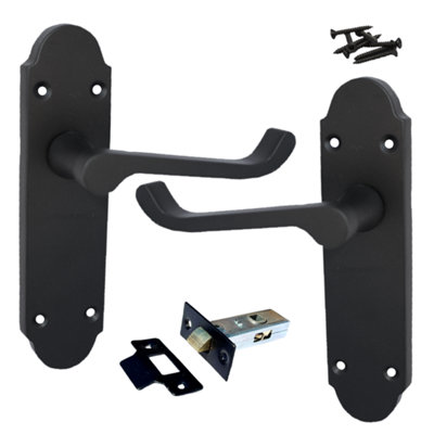 Betley Butterfly Epsom Door Handle Latch Victorian Scroll LeverMatt Black Pack from B&Q