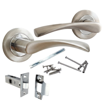 Betley Butterfly Astrid Door Handles Latch Pack Twist Lever On RoseSatin Chrome 120mm from B&Q