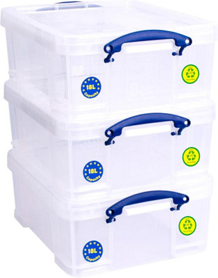 Really Useful Box Company Storage Box Clear Really Useful Plastic Storage Box 4X 18 Litre Clear from B&Q