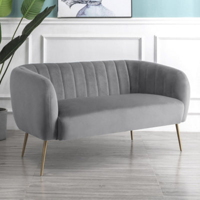 Matilda 137Cm Wide Grey Ruched Back Velvet 2 Seat Sofa With Brass Coloured Steel Legs from B&Q
