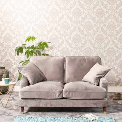 Mackenzie 150Cm Wide Grey 2 Seat Velvet Fabric Sofa With Brass Coloured Wheel Tipped Walnut Coloured Wooden Legs from B&Q