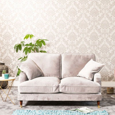 Mackenzie 150Cm Wide Silver 2 Seat Velvet Fabric Sofa With Brass Coloured Wheel Tipped Walnut Coloured Wooden Legs from B&Q
