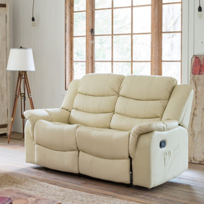 B&Q Almeira 2 Seat Bonded Leather Recliner Sofa - Cream