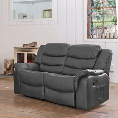 Almeira 2 Seat Bonded Leather Recliner SofaGrey from B&Q